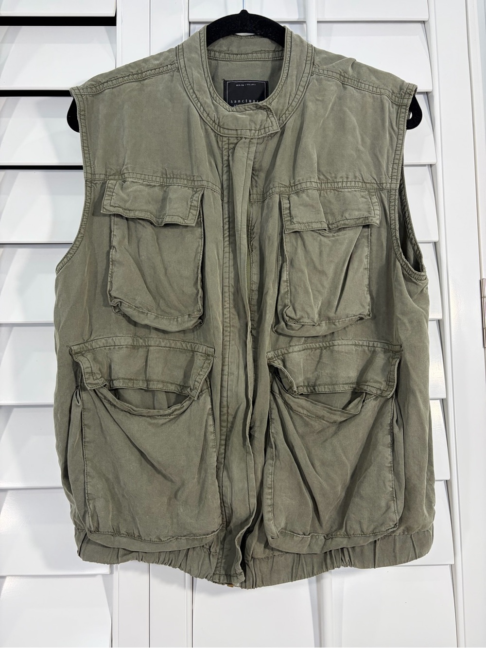 Sanctuary Standard Surplus 100% Lyocell Olive Utility Photographer's Vest (S)